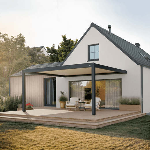 Anthracite pergola with white roof