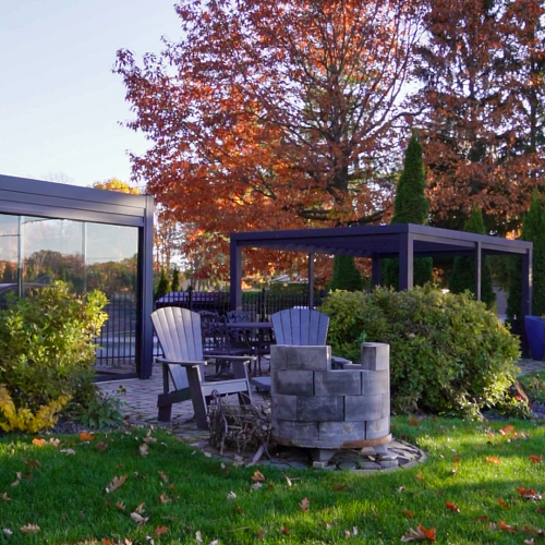 Garden pergola with screens
