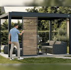 Sliding shutter being moved along the pergola