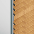 Wood-look sliding shutter louver detail on an aluminum frame