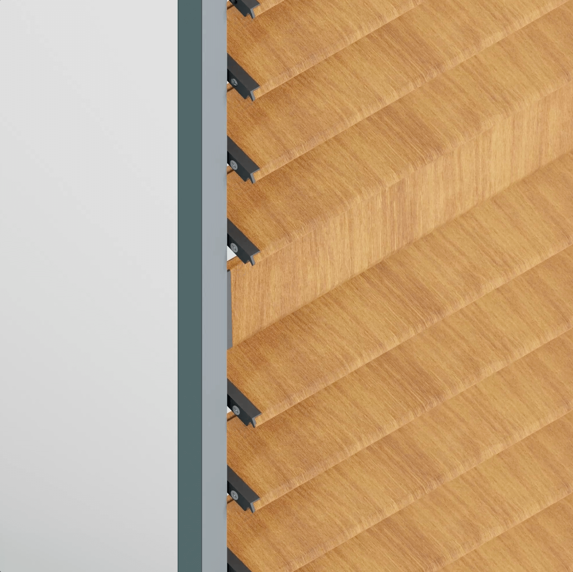 Wood-look sliding shutter louver detail on an aluminum frame