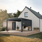 Solar retractable side screen, 13' in anthracite, on an aluminum pergola